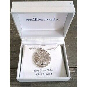 Belk Silverworks Tree Of Life Pendant Fine Silver Plate CZ Necklace New